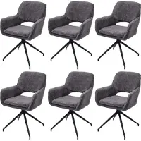 Mendler 6er-Set Esszimmerstuhl MCW-N74, Küchenstuhl, drehbar Auto-Return, Stoff Chenille (490g/m²) dunkelgrau