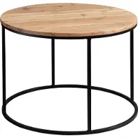FineBuy Couchtisch Akazie Massivholz rund 60 cm · Wohnzimmertisch mit schwarzem Metallgestell · Handgefertigt · Natur Holz Tisch im Industrial Design