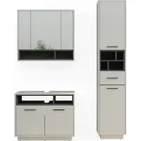 Vicco Badmöbel-Set Beatrice Grau 3 Teile, mit Hochschrank, Model 40205