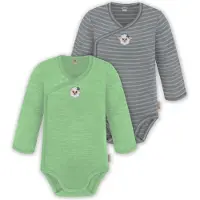 Normani 2er Set Unisex Baby Wickelbody Langarm-Strampler Einteiler aus Merinowolle - 9351
