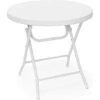 Relaxdays Gartentisch klappbar BASTIAN, rund, H x B x T: 74 x 80 x 80 cm, Metall, Kunststoff, Rattan-Optik, weiß