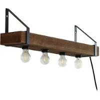 LINDBY Wandleuchte Vatana, Holz, Stecker, USB-Port, 80 cm