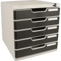 Exacompta Schubladenbox MODULO, Format A4+, 5 abschließbare Schübe, geschlossen, Griffmulde & Etikettenhalter, 2 Schlüssel, Kunststoff, grau