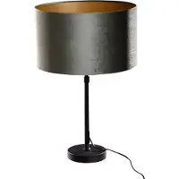 QAZQA - Klassisch I Antik Tischleuchte I Tischlampe I Lampe I Leuchte Schwarz mit Grünem Samtschirm 35cm - Parte I Wohnzimmer I Schlafzimmer - Stahl Rund - LED geeignet E27