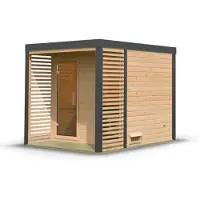 Karibu Saunahaus Außensauna Gartensauna Ares 2 unbehandelt ohne Zubehör 38mm Massivholz 237x276x232 cm Metallfarbe: anthrazit