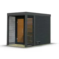 Karibu Saunahaus Außensauna Gartensauna Ares 1 anthrazit lackiert ohne Zubehör 38mm Massivholz 191x276x232 cm Metallfarbe: anthrazit