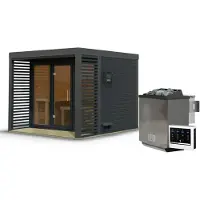 Karibu Saunahaus Außensauna Gartensauna Ares 3 anthrazit lackiert Ofen 9 kW externe Strg easy 38mm Massivholz 277x276x232 cm Metallfarbe: anthrazit