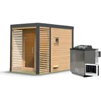 Karibu Saunahaus Außensauna Gartensauna Ares 1 unbehandelt Ofen 9 kW externe Strg easy 38mm Massivholz 191x276x232 cm Metallfarbe: anthrazit