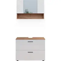 Vicco Badmöbel-Set Irma Weiß Hochglanz/Goldkraft Eiche 2 Teile, Unterschrank 80 cm, Model 40546