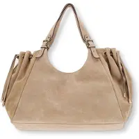 Manfield Sandfarbener Veloursleder-Shopper | Größe Onesize