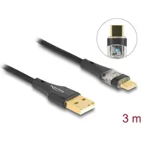 DeLOCK USB 2.0 Kabel Typ-A Stecker zu USB Type-C Stecker mit Schnellladefunktion 60 W transparent 3 m, 3 m, USB A, USB C, USB 2.0, 0,48 Gbit/s, Schwarz