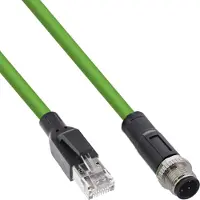 InLine Industrial network cable, M12 4-pin D-coded male plug to RJ45, PUR 15m, 15 m, M12, RJ-45, Stecker/Stecker, Grün, Kupfer