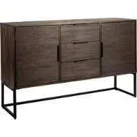 White Label Sideboard Webster High aus recyceltem Teakholz mit Schiebetüren, Braun
