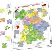 Larsen Puzzle Bayern politische Karte mit Städten, Flüssen, Seen und Standort in Deutschland