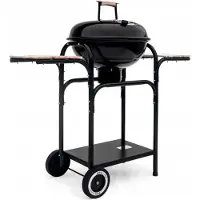 Un Runder Grill mit Ablagen und Abdeckung, verchromter Rost, Durchmesser 43 cm - W-99270