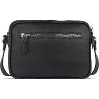 Bugatti Umhängetasche "BELLA", Damen, Gr. B/H/T: 23cm x 16cm x 7cm onesize, schwarz, Leder, leicht glänzend, unifarben, Taschen Umhängetasche, echt Leder