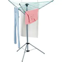 Relaxdays Wäschespinne, 15 m Leine, für Garten & Camping, klappbar, mit Standfuß, Balkon Wäscheschirm H: 140 cm, silber
