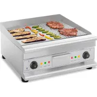 Royal Catering Doppelte glatte geriffelte Grillplatte mit Fettschublade 230 V 2x 3200 W