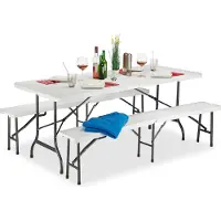 Relaxdays Bierzeltgarnitur klappbar, 3er Gartenmöbel Set, uni, H x B x T: 74 x 180 x 74,5 cm, weiß
