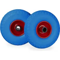 Relaxdays Sackkarrenrad Set, pannensicher, 3.00-4 Vollgummireifen, Stahlfelge, 25 mm Achse, 100 kg, 260x85mm, blau-rot