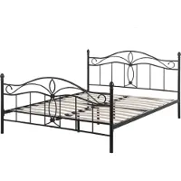 Beliani Bett Schwarz Metall 140 x 200 cm mit Lattenrost hohem Kopfteil Verzierungen Romantisch Klassisch für Mädchen Jugendzimmer Schlafzimmer
