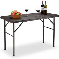 Relaxdays Gartentisch, Holzoptik, eckiger Klapptisch, Kunststoff, Metall, Balkontisch, HxBxT: 74 x 120 x 60 cm, braun