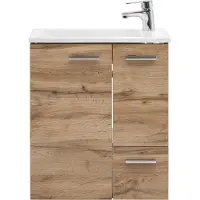 MÖBELPARTNER Badmöbel-Set Matteo BxHxT 50 x 60 x 25 cm Frontfarbe eiche natur mit Waschtisch Keramik weiß
