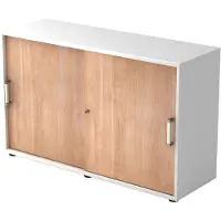 Hjh OFFICE PRO BETA 1752S - 2 OH Weiß/Nussbaum Schiebetürenschrank Chromgriff Metall