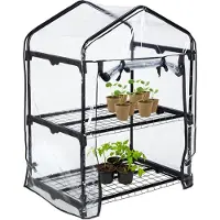Relaxdays Gewächshaus Balkon, PVC-Folie, Stahl, HxBxT: 94 x 69 x 49 cm, Foliengewächshaus 2 Ebenen, schwarz/transparent