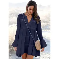 LASCANA Longbluse mit Spitzeneinsätzen, Tunika, Blusenkleid, Strandmode