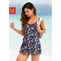 LASCANA Badekleid , Damen, Gr. 38, Cup D, blau (marine, bedruckt), Polyamid, bedruckt, Badeanzüge Badekleid, mit modischen Kreisen und Shaping-Effekt