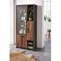 Die Möbelfundgrube Vitrine mit Glastür Old Wood - Beton - grau Breite 92 cm - CLIF
