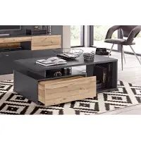 Forte Como Couchtisch mit 1 Schublade, Holzwerkstoff, Uni Wolfram Grau / Planked