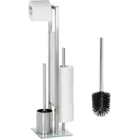 Wenko Stand WC-Garnitur Rivalta Edelstahl Matt inklusive Ersatzbürste, rostfrei Wenko Gestell: Matt, Bodenplatte: Weiß, Ersatzbürstenkopf: Schwarz