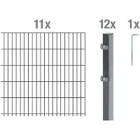 Alberts Doppelstabmatten Zaun, Höhe 160 cm, Länge 22 m, Zaun-Komplettset zum Einbetonieren, anthrazit, Pfosten 60x40 mm