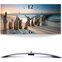 ARTland Wanduhr, gebogen Funkuhr - schwarzer Zeiger Sonnenuntergang Strand Wellenbrecher Größe: 50x25 cm