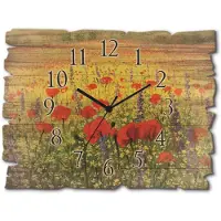 ARTland Holz Wanduhr Quarzuhr - schwarzer Zeiger Mohnblumenfeld Größe: 40x30 cm