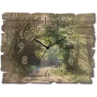 ARTland Holz Wanduhr Quarzuhr - schwarzer Zeiger Sonniger Wald Größe: 40x30 cm