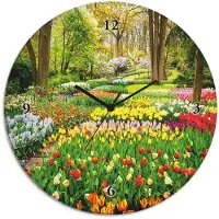 ARTland Glas Wanduhr Quarzuhr - schwarzer Zeiger Tulpen Garten Frühling Größe: 30x30 cm
