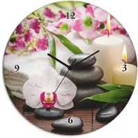 ARTland Glas Wanduhr Quarzuhr - schwarzer Zeiger Spa Orchideen Bambus Kerze Größe: 30x30 cm