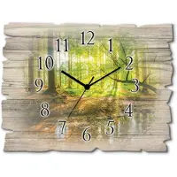 ARTland Holz Wanduhr Funkuhr - schwarzer Zeiger Wald mit Bach Größe: 40x30 cm