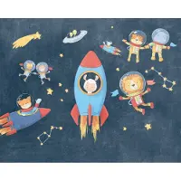 Overig Vliestapete "Digitaldruck Vlies - Friends in Space - Größe 350 x 280 cm" bedruckt glatt Kinderzimmer