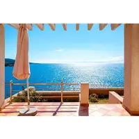 Papermoon Fototapete "Terrace with a Sea View", bunt, B:2m L:1,49m, Vlies, Tapeten, Fototapete