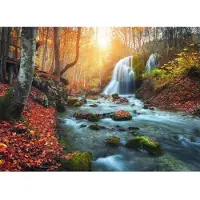 Papermoon Fototapete "Mountain River Autun Waterfall", bunt, B:2,5m L:1,86m, Vlies, Tapeten, Fototapete