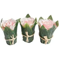 Botanic-Haus Kunstblume "Rosenarrangement mit Blättern umwickelt", rosa, B:7,5cm H:10cm T:7,5cm Ø:7,5cm, Kunststoff, Kunstpflanzen, Kunstblume
