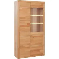 Home affaire Vitrine "Silkeborg", beige (kernbuche teilmassiv), B:90cm H:170cm T:35cm, Holz teilmassiv, Schränke, Vitrine, teilmassiv, schöne grifflose Optik