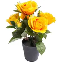 Botanic-Haus Kunstblume "Rosenbusch", gelb, B:20cm H:27cm T:20cm Ø:20cm, Kunststoff, Kunstpflanzen, Kunstblume