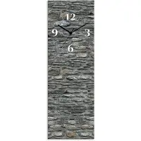 ARTland Glas Wanduhr Funkuhr - schwarzer Zeiger Schiefermauer Größe: 20x60 cm