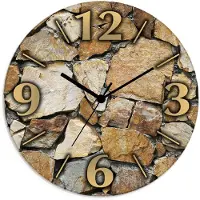 ARTland Glas Wanduhr Funkuhr - schwarzer Zeiger Braune Steinwand Größe: 30x30 cm