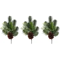 Creativ Green Winterliche Kunstpflanze "Weihnachtsdeko", grün, B:15cm H:43cm T:10cm, Kunststoff, Kunstpflanzen, Winterliche Kunstpflanze, Zweig mit Zapfen, 3er-Set